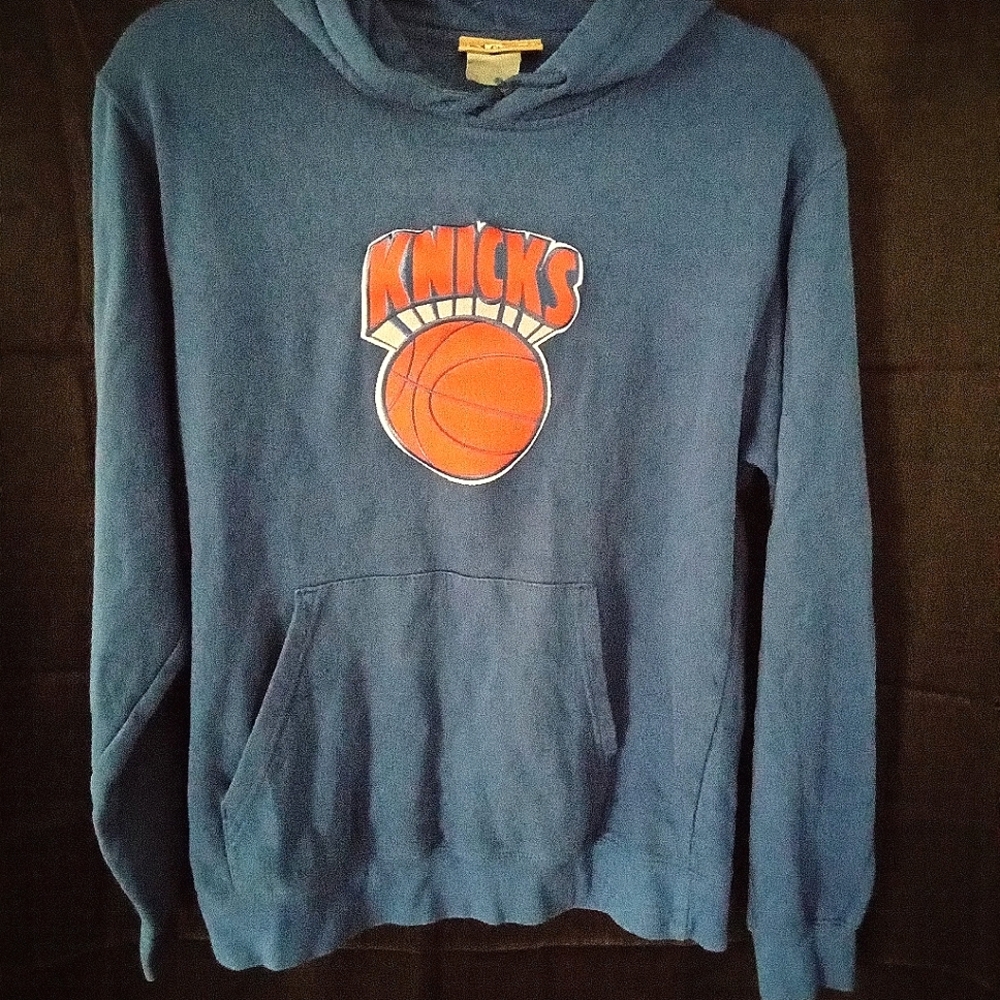 Vintage New York Knicks hooded sweatshirt,  Youth Large,  blue/orange,
